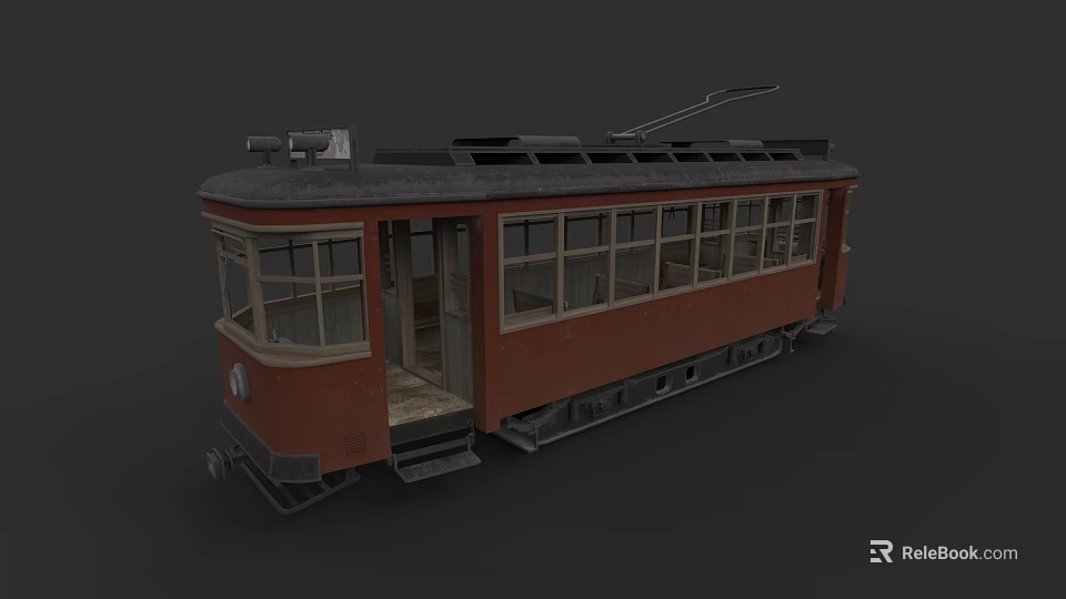 Vintage Red Tram With Multiple Windows And Classic Exterior Design 3d model 
