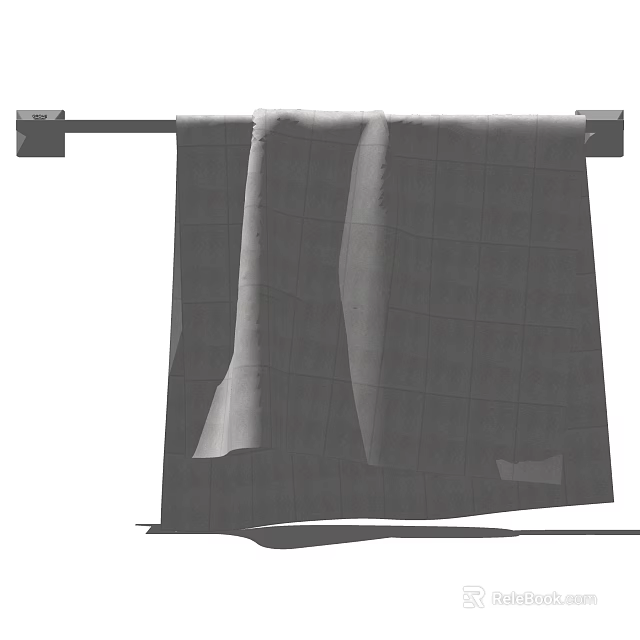 Gray Checkered Cotton Bath Towel Hanging On Bathroom Metal Rack 3d model 