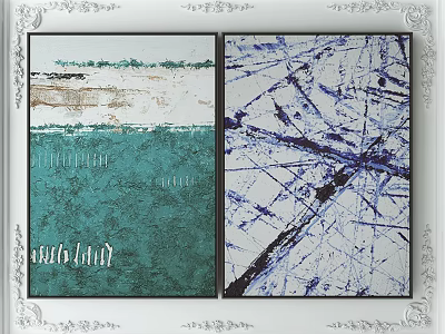 Modern Framed Decorative Paintings With Teal Blue Purple Abstract Lines And Texture 3d model