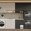 Modern Minimalist Laundry Room With Washing Machine Dryer Sink And Cabinets