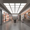 Spacious Hotel Lobby Modern Design With Grid Ceiling Lighting Side Bookshelves Central Table And Chairs