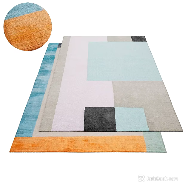 Modern Colorful Square Rug With Blue Gray Black Orange Geometric Patterns 3d model