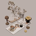 Stylish Decorative Ornament Set With Dried Flowers Vase Tray And Small Lamp For Home Decor