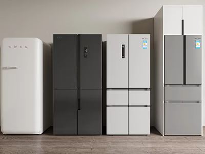 Modern Refrigerators with Various Colors and Door Styles in Contemporary Kitchen 3d model