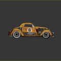 Vintage Yellow Car With Number 8 Striped Body And Modified Front Details