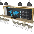 Conference Table With Chairs Pendant Lights And Display Board Featuring World Map Shorts In Focus