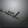 Black And Yellow Striped Industrial Equipment With Metal Support Frames And Arms