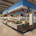 Supermarket Fresh Produce Section With Green Stalls Digital Screens And Assorted Fruits Vegetables