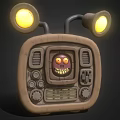 Retro TV With Yellow Glowing Lights And Purple Cartoon Face On Screen