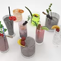 Various Wine Glasses Holding Colorful Cocktails With Fruit Herb And Citrus Decorations