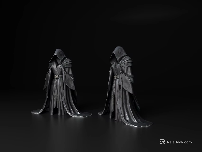 Black Hooded Robe With Long Flowing Sleeves And Stylish Silhouette Design 3d model 