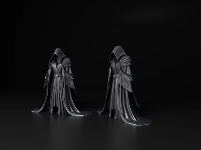 Black Hooded Robe With Long Flowing Sleeves And Stylish Silhouette Design 3d model