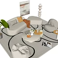 Sofa Coffee Table Combination Curved Sofa Three-Seat Sofa Multi-Person Sofa Leisure Chair Floor Lamp 3d model