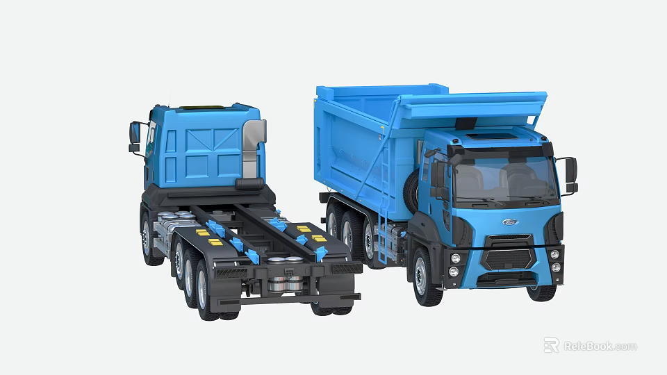 Two Blue Tractor Unit And Dump Truck Heavy Duty Commercial Vehicles 3d model 