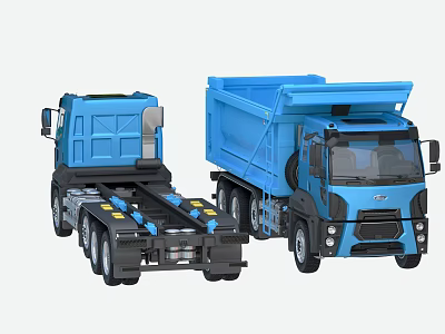 Two Blue Tractor Unit And Dump Truck Heavy Duty Commercial Vehicles 3d model
