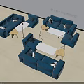 Modern Sofa and Coffee Table Set with Blue Fabric and Wooden Side Tables