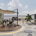 Serene Rooftop Garden Design With Outdoor Dining Set Patio Umbrella Stone Pathways And Greenery