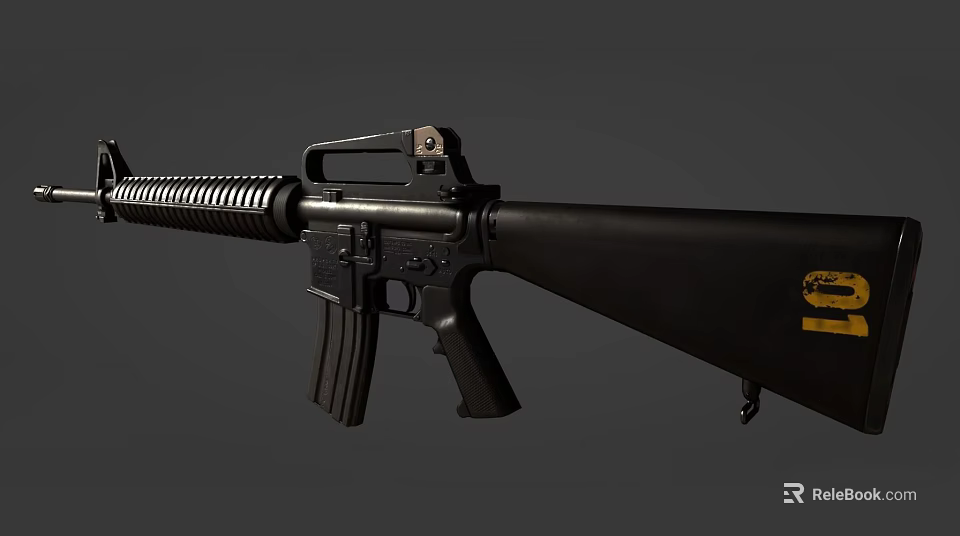 Black Tactical Rifle With Long Barrel Detachable Magazine And Ergonomic Stock Design 3d model 