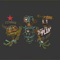 Blue Humanoid Game Movie Character With Mechanical Structure And Colorful Gaming Elements
