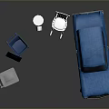 Gray Trash Bin Blue Recycling Bin White Column Rocking Chair And Vintage Car