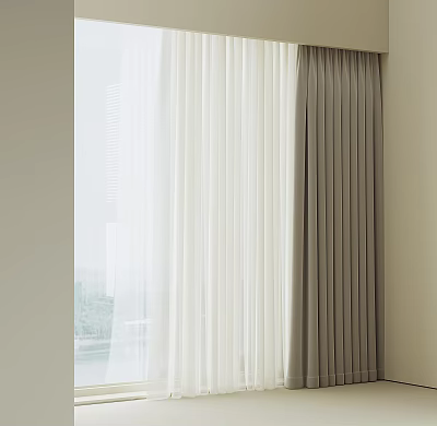 Elegant Curtain Design For Modern Window With White And Grey Panels And Natural Light 3d model