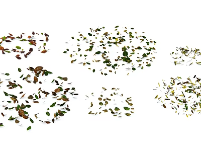 Scattered Fall Leaves in Various Shapes and Colors on White Background 3d model