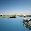 Park Landscape With Serene Water Bridge And Green Grassland Under Blue Sky