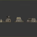 Traditional Village Building Models Showcase Various Roof Designs And Windmill Structure