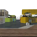 Colorful Container Buildings with Multiple Units Outdoor Seating Trees and Creative Commercial Space