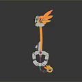 Decorative Key Sculpture With Orange Feather Design Chain And Ring Detail
