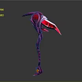 Purple Pink Sci Fi Scythe Weapon With Glowing Red Details And Long Handle