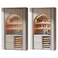 Modern Wine Cabinet Interior With LED Lighting Wine Bottles Glasses And Drawers