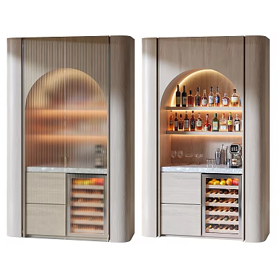 Modern Wine Cabinet Interior With LED Lighting Wine Bottles Glasses And Drawers 3d model