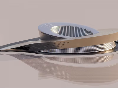 Modern Futuristic Sculpture With Streamlined Metallic Curved Multi Layered Structure and Striped Details 3d model