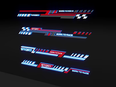 Modern Sport Wall Decor With Racing Track Design Red Blue White Stripes and Geometric Patterns 3d model