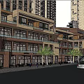 Modern Commercial Street With Multi Storey Buildings Shops Glass Facades And Palm Trees