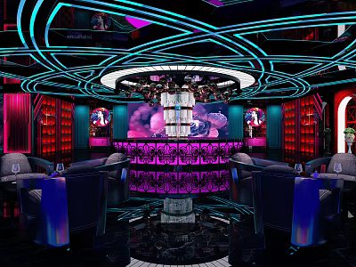 Modern KTV Interior Design With Colorful Neon Lights Comfortable Sofa And Large Screen 3d model