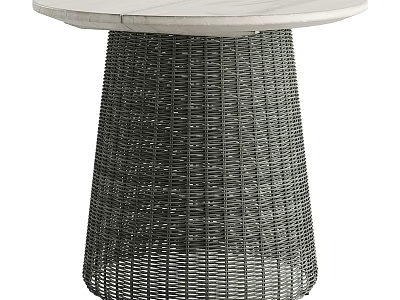 Modern Outdoor Table With Round Marble Top And Woven Rattan Base For Patio Use 3d model