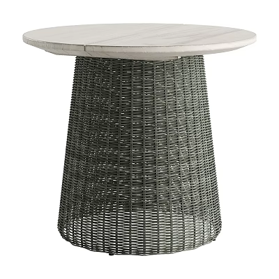 Modern Outdoor Table With Round Marble Top And Woven Rattan Base For Patio Use 3d model