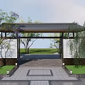 Modern Pergola Design With Metal Frame Gray Roof And Green Lawn