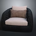 Modern Black Woven Chair With Beige Cushion And Brown Decorative Pillow