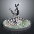 Natural Wooden Stump Ornament With Stone Pebbles And Green Grass On Circular Base