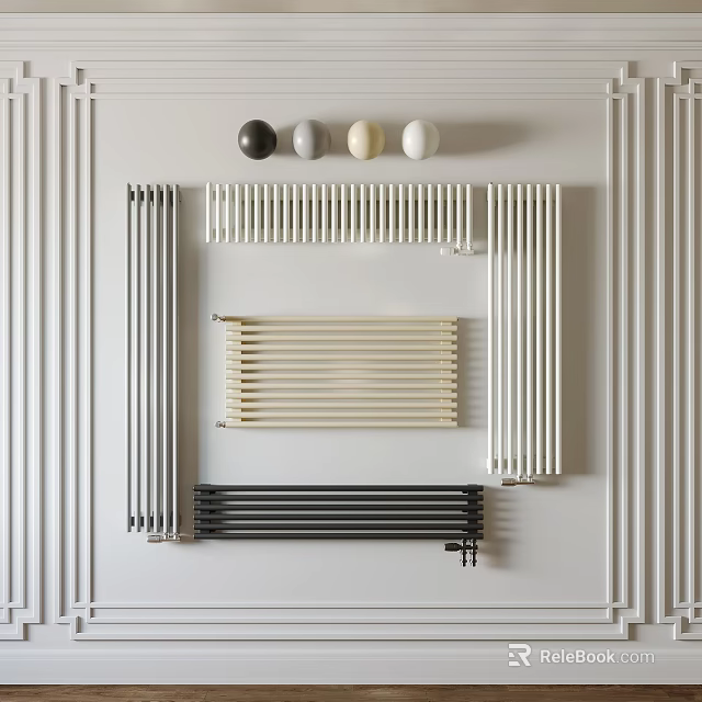 Different Types of Modern Radiators with Black White Beige Colors in Home Interior 3d model 