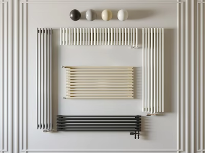 Different Types of Modern Radiators with Black White Beige Colors in Home Interior 3d model