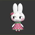 Cute White Rabbit Doll With Strawberry Head Decoration Pink Cheeks And Polka Dot Dress