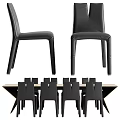 Wooden Dining Table Set With Multiple Black Chairs For Modern Dining Room 3d model