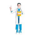 Cartoon Doctor Character In White Coat With Blue Pants And Yellow Folder Pointing Up