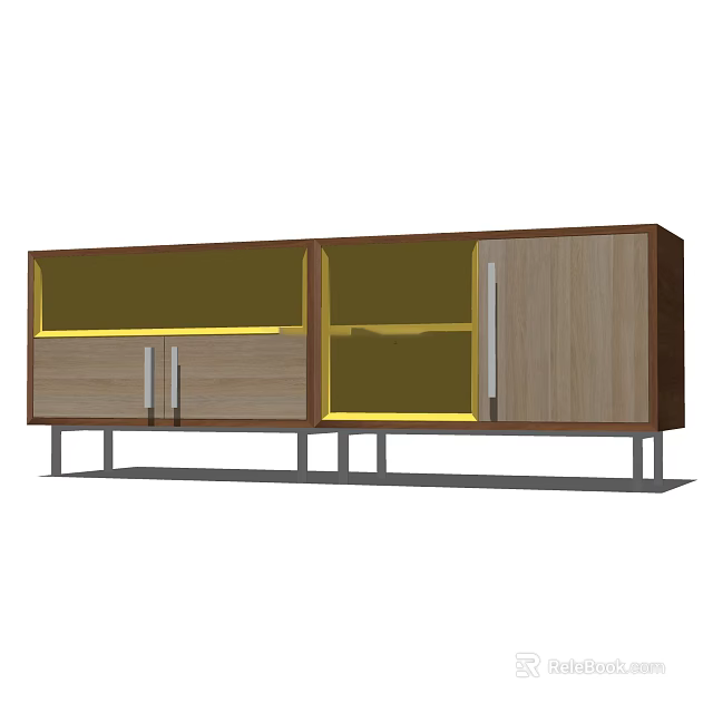 Modern Entryway Cabinet And Sidetable With Wooden Surface Glass Doors And Storage Drawers 3d model 