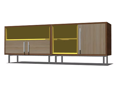 Modern Entryway Cabinet And Sidetable With Wooden Surface Glass Doors And Storage Drawers 3d model