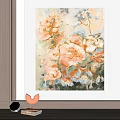 Abstract Floral Painting With Peach White Orange Flowers On Light Background
